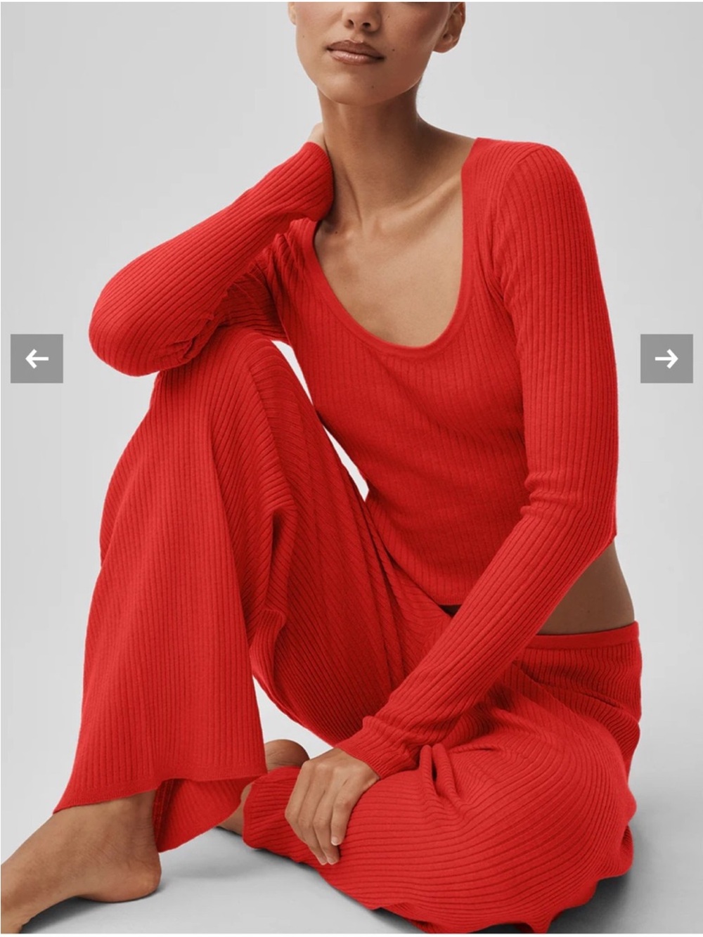 Alo Yoga Unwind Sweater Knit Mid Rise Wide Leg Pants Bright Red XS 2-4 W54319R